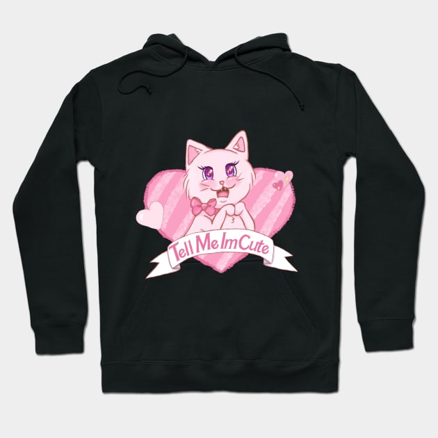 Pink Cat Tell Me I’m Cute Hoodie by Pastel Magic